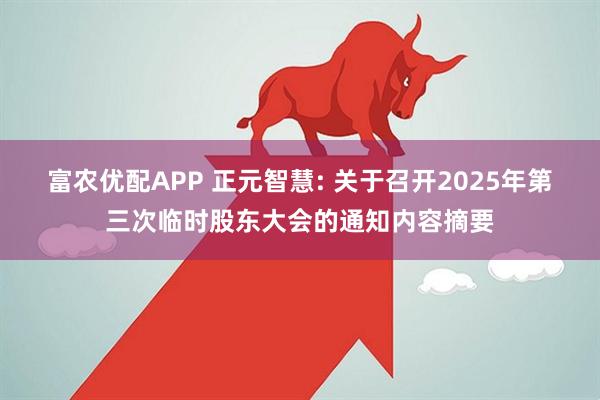 富农优配APP 正元智慧: 关于召开2025年第三次临时股东大会的通知内容摘要